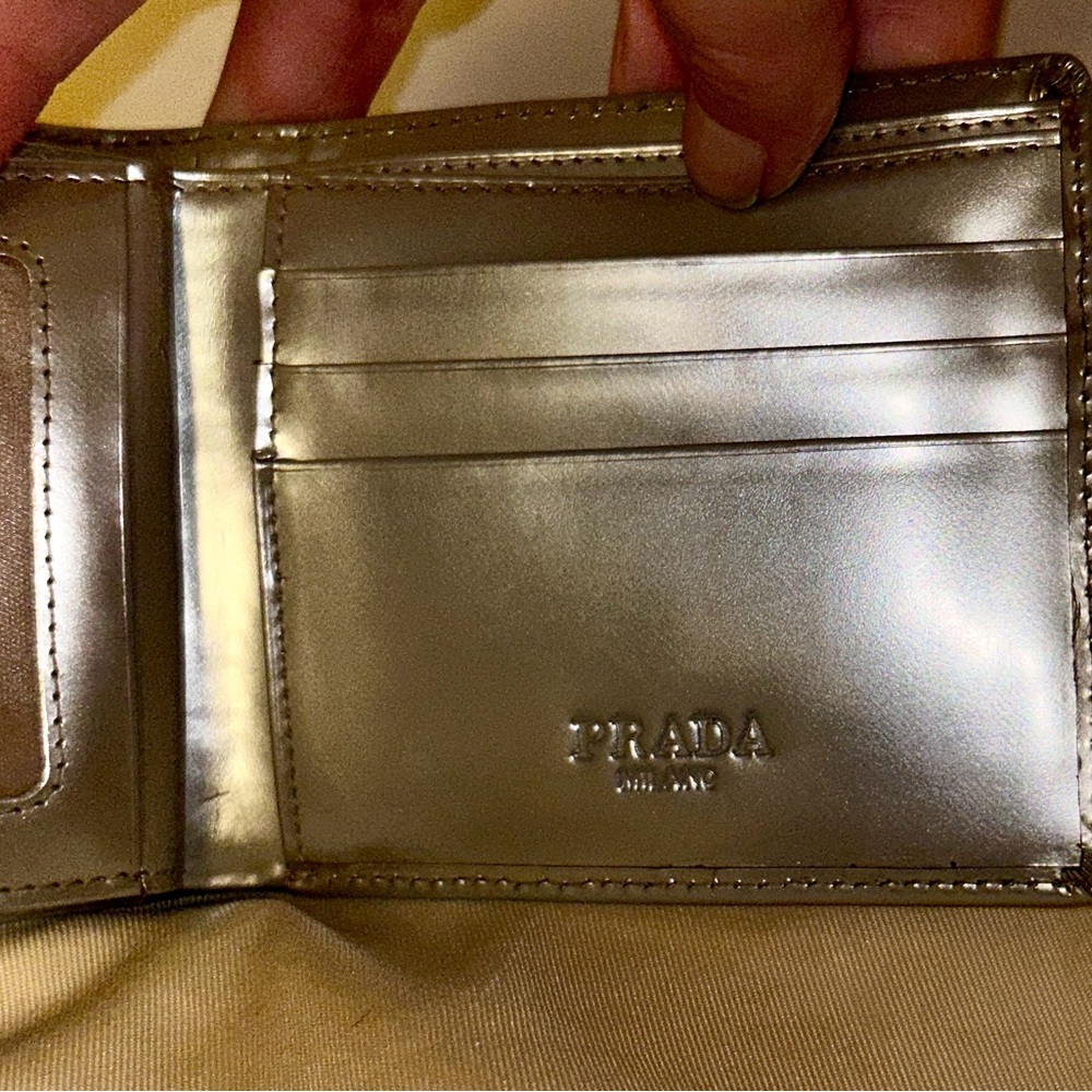 Prada Silver Bi-Fold Wallet Saffiano metallic leather.  Hard color to find. - Picture 14 of 14